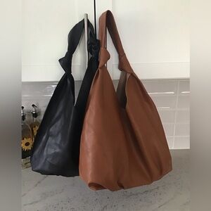 Two Elizabeth & James Soft Knotted Vegan Leather Hobo Bags Brown & Black